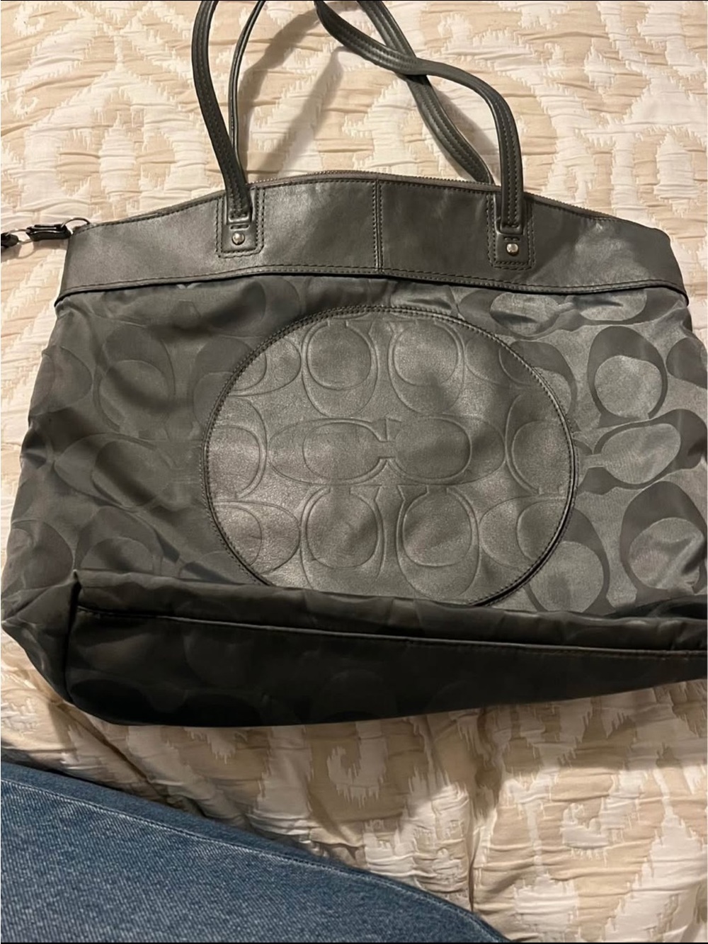 Coach Charcoal Signature Reel Tote